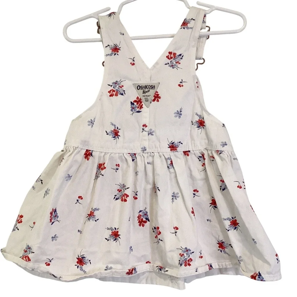 OshKosh‎ Girl Floral White Denim Overall Dress - 18 Months